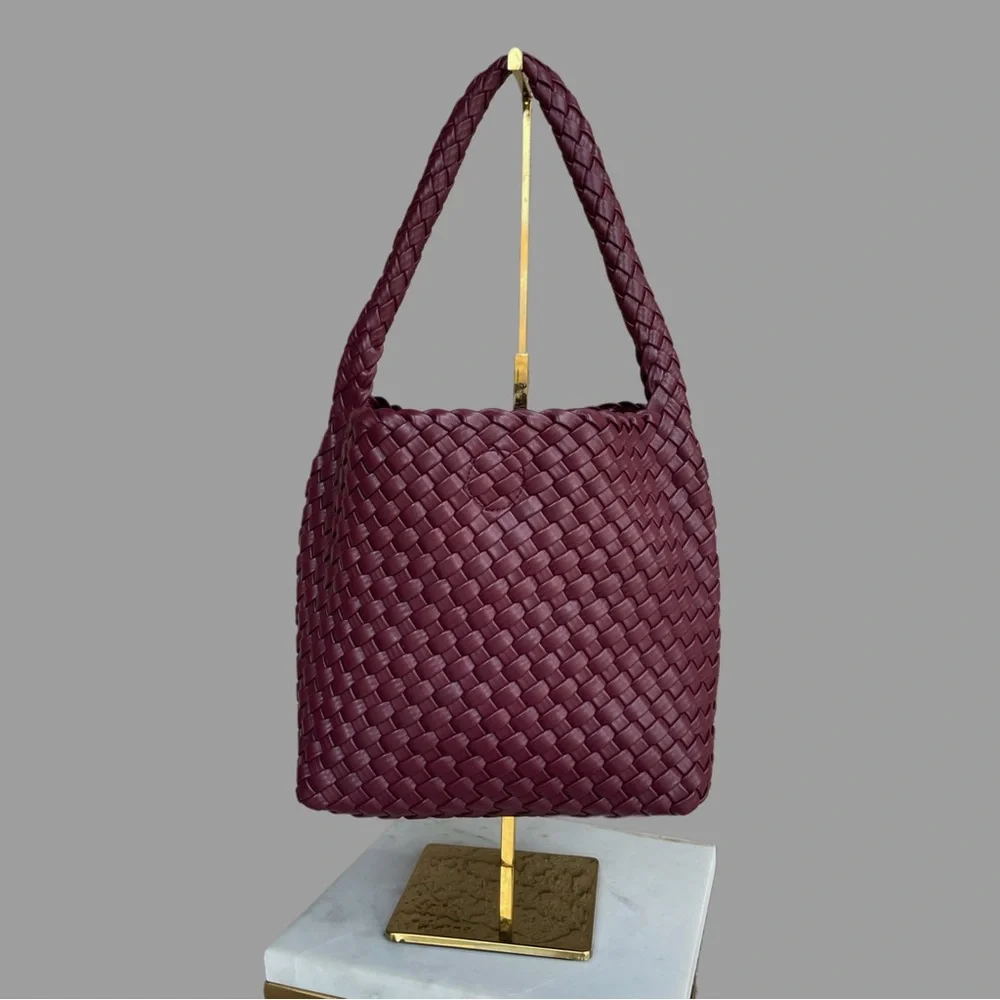 SONOMA Purple Burgundy Wine Faux Leather Woven Hobo Bag Basketweave Shoulder Bag